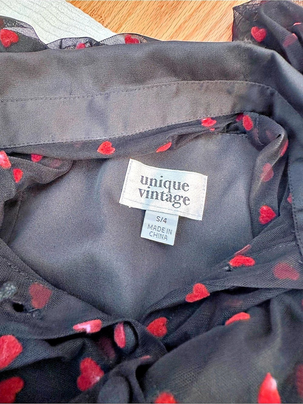 The Vintage Shop Black Red Heart Mesh Dress Size S/4 Retro Romantic - Picture 6 of 8